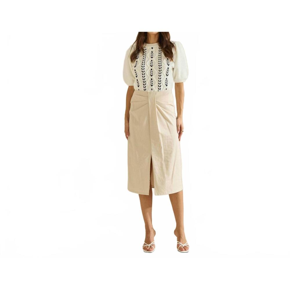NEW ABLE begged and pleated midi skirt in ecru